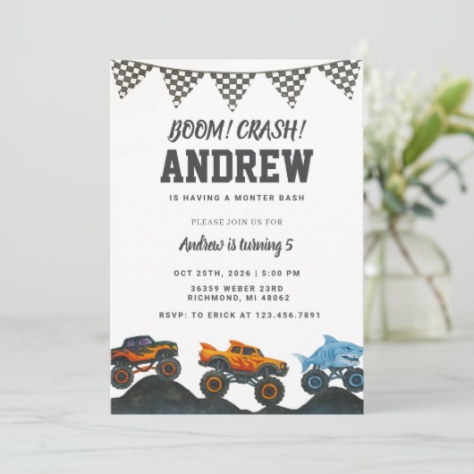 Personal Bash Monster Truck Birthday Party  招待状 (スタンド正面)
