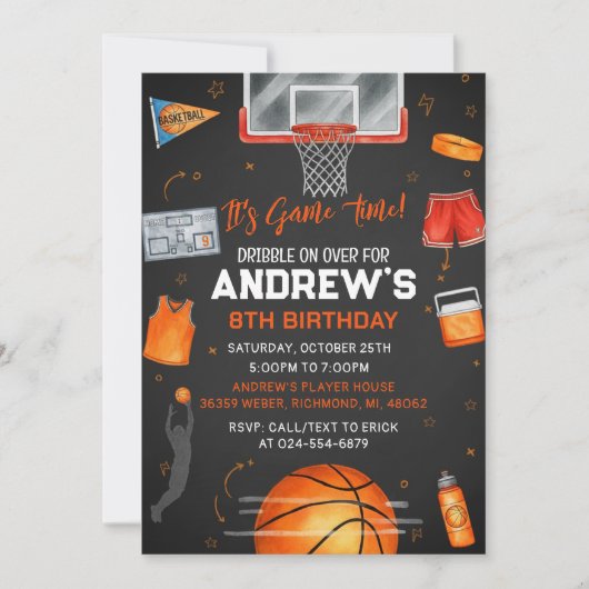 Personal Basketball Birthday for boy 招待状 (正面)