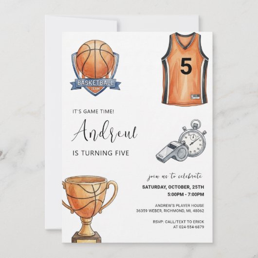 Personal Basketball Birthday Invitation 招待状 (正面)