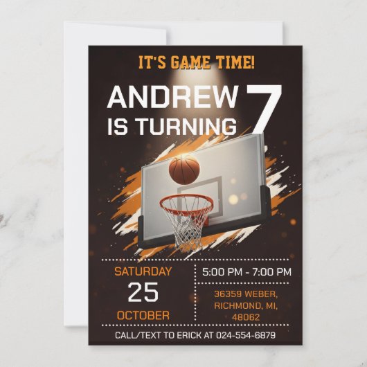Personal Basketball Birthday Invitation Party 招待状 (正面)