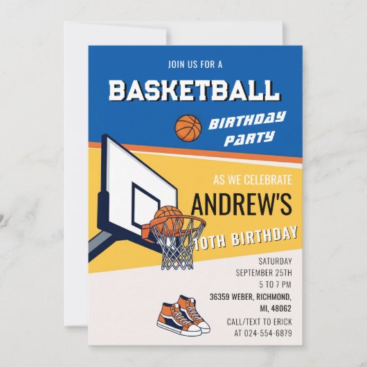 Personal Basketball Birthday Invitation Party 招待状 (正面)