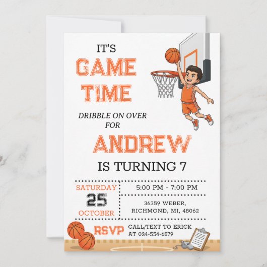 Personal Basketball Birthday Invitation Party 招待状 (正面)