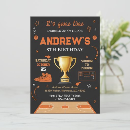 Personal Basketball Birthday Invitation Template 招待状 (スタンド正面)