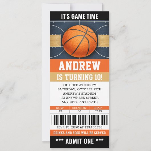 Personal Basketball Ticket Birthday Invitation 招待状 (正面)
