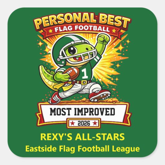 Personal Best Flag Football – Custom Kids Award スクエアシール (正面)