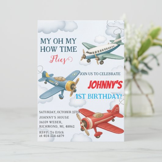 Personal Boy 1st Airplane kid Birthday 招待状 (スタンド正面)