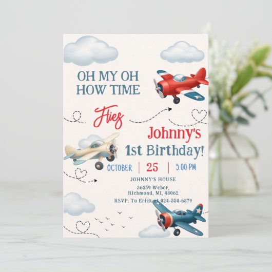 Personal Boy Time Flies 1st Birthday 招待状 (スタンド正面)