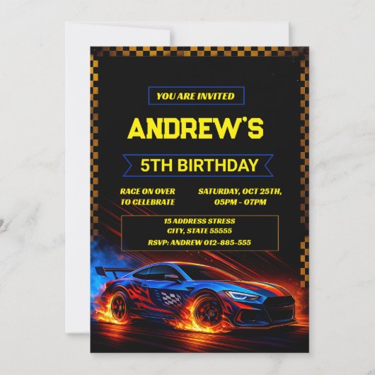 Personal Boys Racecarスポーツ誕生日の招待状 招待状 (正面)