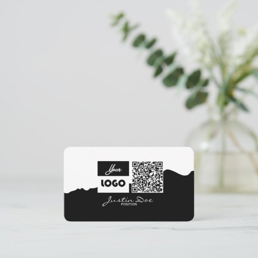 Personal business card with QR code Black & White 名刺 (スタンド正面)