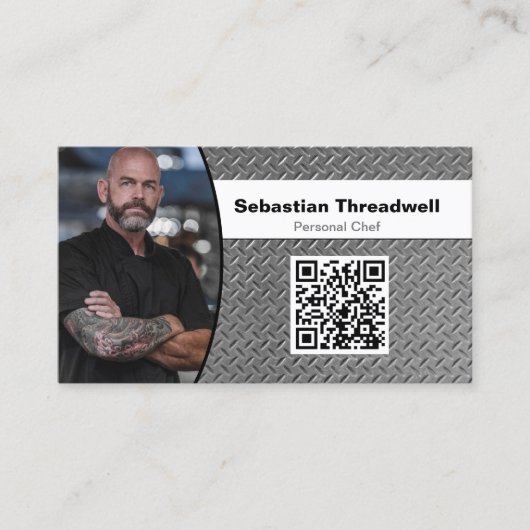 Personal Chefダイヤモンドプレートカスタム写真QRコード 名刺 (正面)