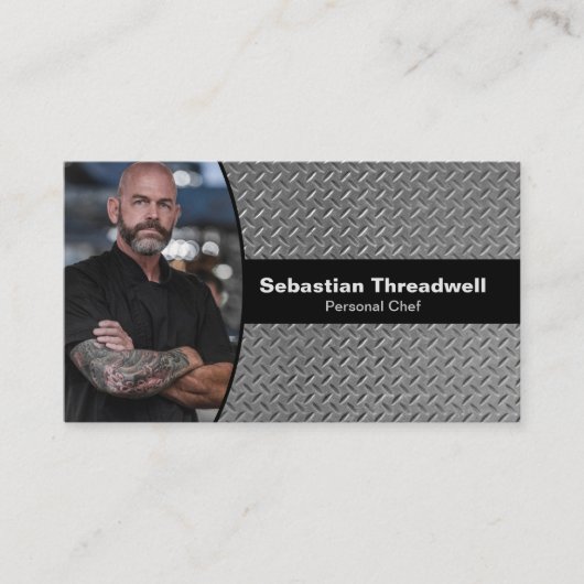 Personal Chefダイヤモンドプレートカスタム写真QRコード 名刺 (正面)