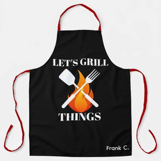 Personal Chef Apron - カスタムネーム Let's Grill BBQ エプロン (正面)