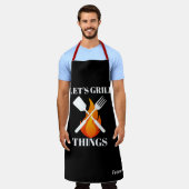 Personal Chef Apron - カスタムネーム Let's Grill BBQ エプロン (着用した状態)