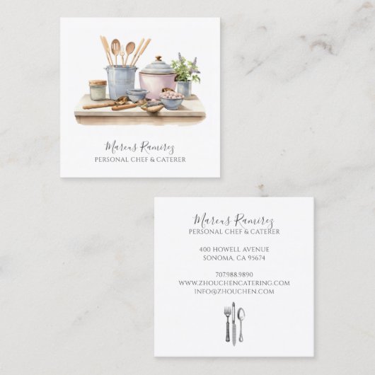 Personal Chef Kitchen Utensils  スクエア名刺 (正面/裏面)
