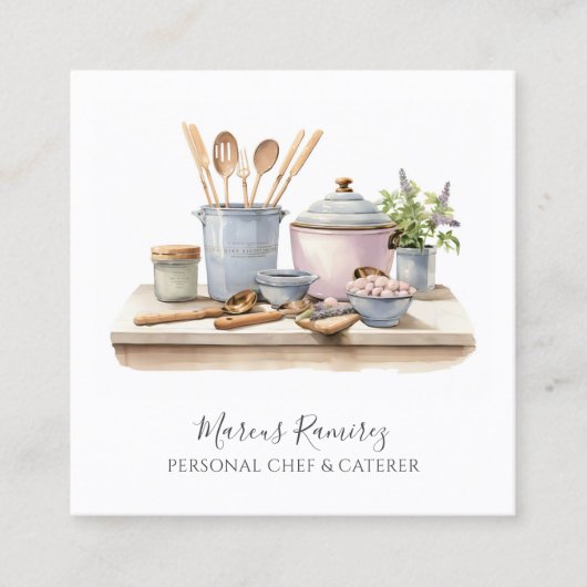 Personal Chef Kitchen Utensils  スクエア名刺 (正面)