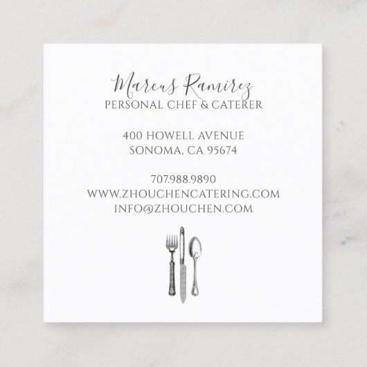 Personal Chef Kitchen Utensils  スクエア名刺 (裏面)