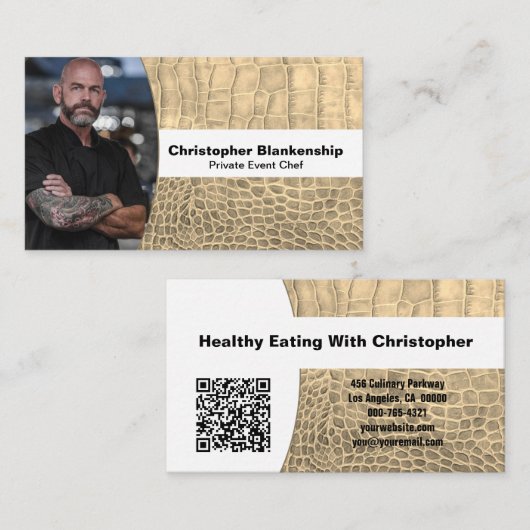 Personal Chef Tan Snake Skin カスタムPhoto QR Code 名刺 (正面/裏面)
