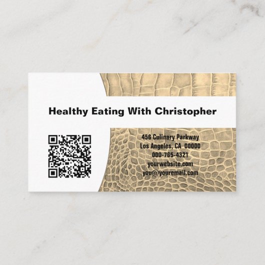 Personal Chef Tan Snake Skin カスタムPhoto QR Code 名刺 (裏面)