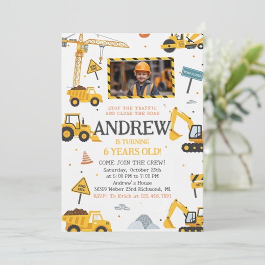 Personal Construction Birthday Party with Image 招待状 (スタンド正面)