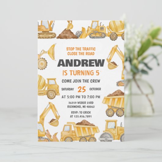 Personal Construction Boys Modern Birthday Party  招待状 (スタンド正面)