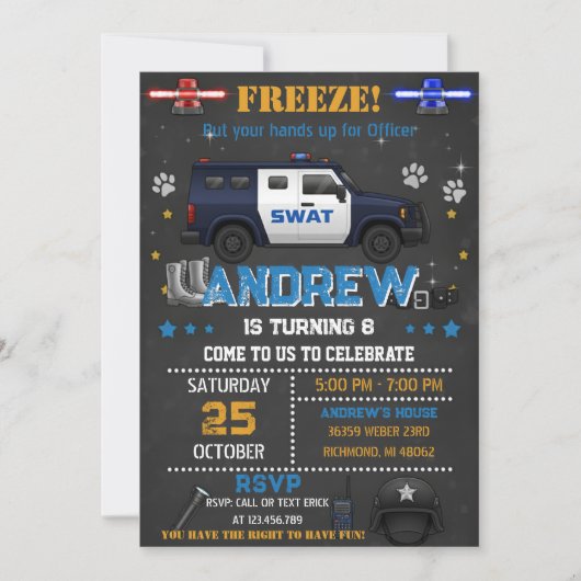 Personal Cop Police Birthday Party for Kid 招待状 (正面)