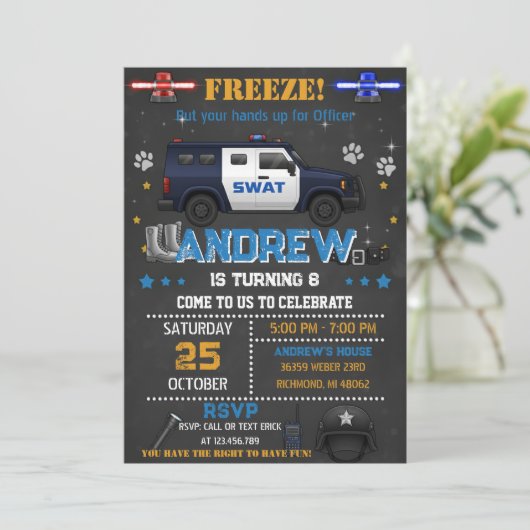 Personal Cop Police Birthday Party for Kid 招待状 (スタンド正面)