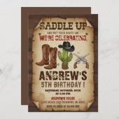 Personal Cowboy Wild Western Birthday Party 招待状 (正面/裏面)