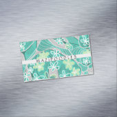 Personal Creative Floral Neuro Art Teal Green Gray マグネット名刺 (インサイチュ)
