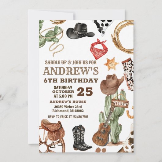Personal Digital Cowboy Wild West Birthday 招待状 (正面)