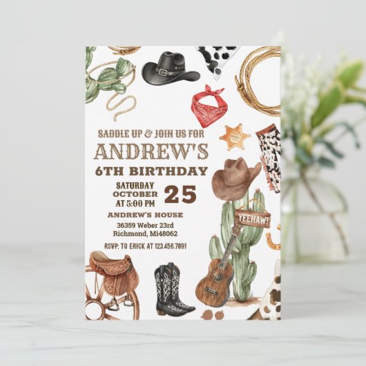 Personal Digital Cowboy Wild West Birthday 招待状 (スタンド正面)