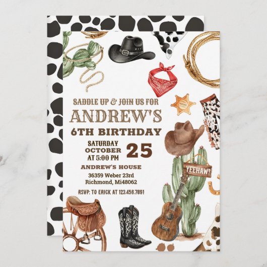Personal Digital Cowboy Wild West Birthday 招待状 (正面/裏面)