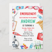 Personal Digital Doctor Kid Medical Birthday Party 招待状 (正面/裏面)