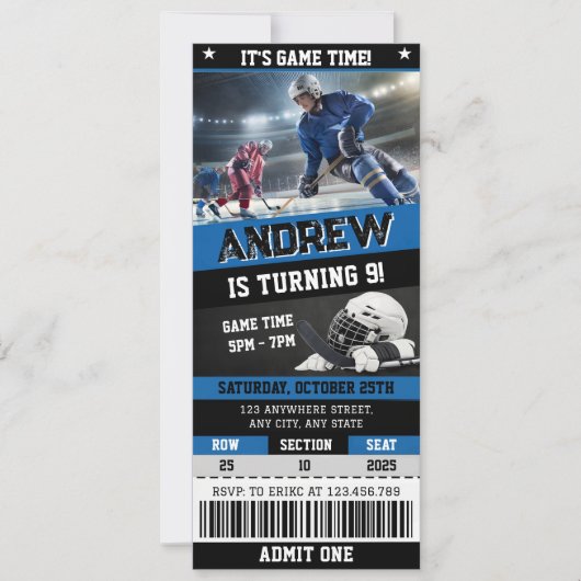 Personal Digital Hockey Ticket Birthday Invitation 招待状 (正面)