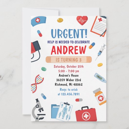 Personal Digital Kids Doctor Birthday Invitation 招待状 (正面)