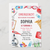 Personal Digital Pink Kids Medical Birthday Party 招待状 (正面/裏面)