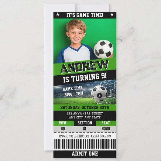 Personal Digital Soccer Ticket Birthday Invitation 招待状 (正面)