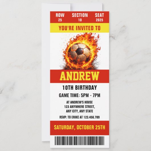 Personal Digital Soccer ticket for boys birthday 招待状 (正面)
