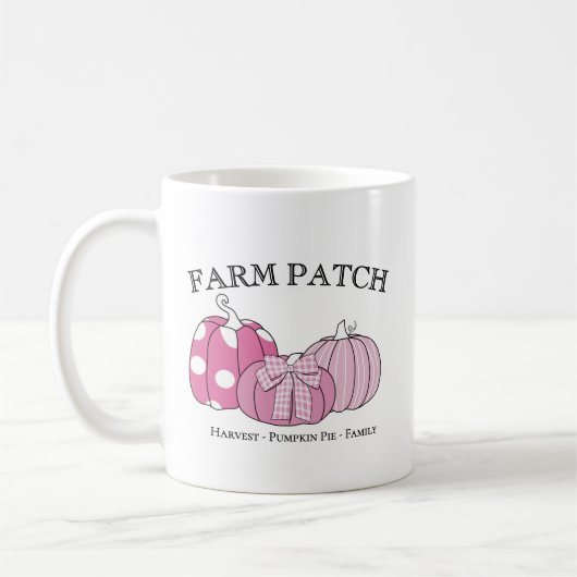 Personal Farm Patch Pink White Black Text コーヒーマグカップ (左)