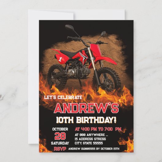 Personal Fire Motocross Dirt Bike Birthday party 招待状 (正面)