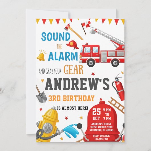 Personal FireFigher truck Birthday Custom image 招待状 (正面)