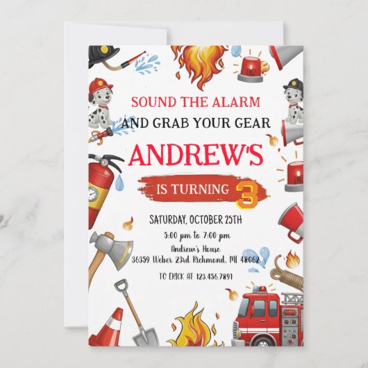 Personal Firefighter Birthday party 招待状 (正面)