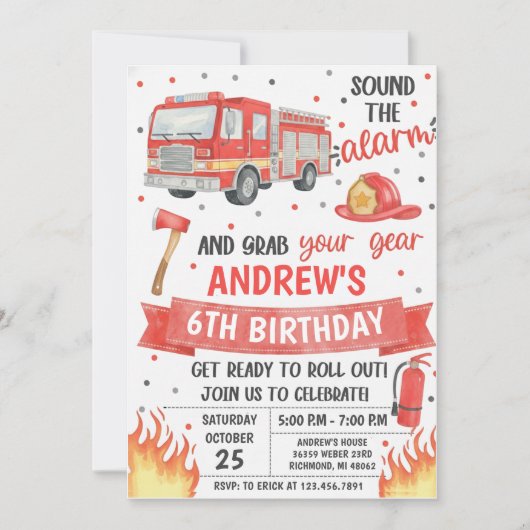 Personal fireman birthday party 招待状 (正面)