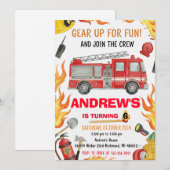 Personal Firetruck Birthday Party for Boys  招待状 (正面/裏面)