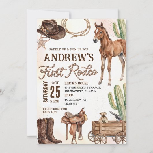 Personal First Rodeo Baby Shower 招待状 (正面)