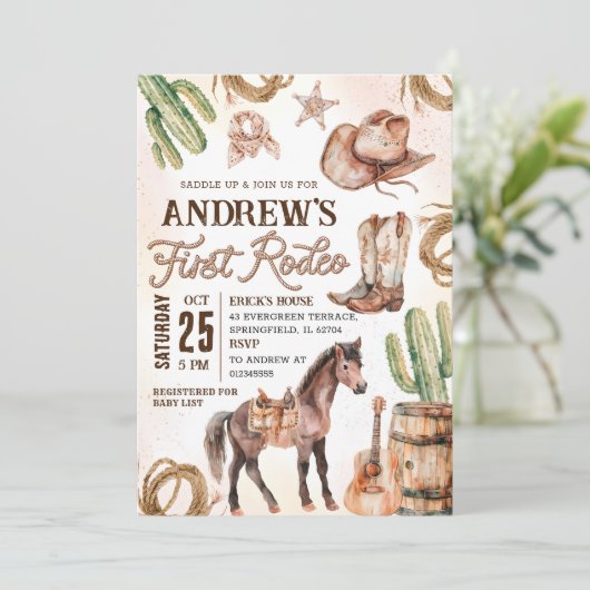 Personal First Rodeo Baby Shower 招待状 (スタンド正面)