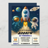 Personal Galaxy Space Astronaut Outet Birthday  招待状 (正面/裏面)