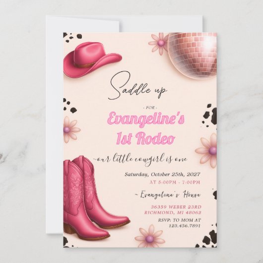 Personal Girl 1st Rodeo Birthday Invitation 招待状 (正面)