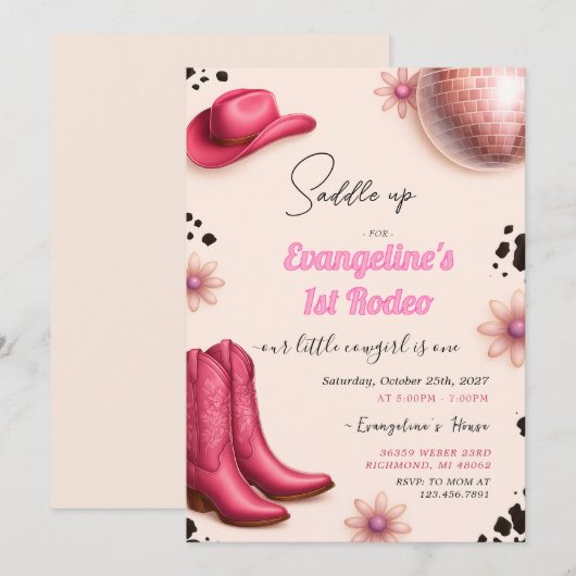 Personal Girl 1st Rodeo Birthday Invitation 招待状 (正面/裏面)