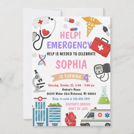 Personal Girl Nurse Doctor Pretend Birthday 招待状 (正面)