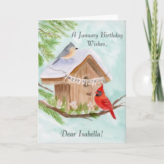 Personal Happy January Birthday With Birds at Bird カード (正面)